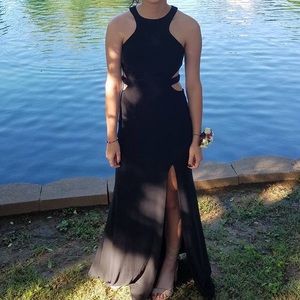 black prom dress with slit in the leg